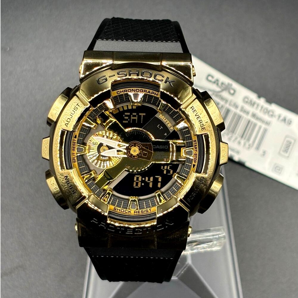 Casio G-Shock GM110G-1A9 Black Gold Metal Covered Analog Digital Watch NIBWT